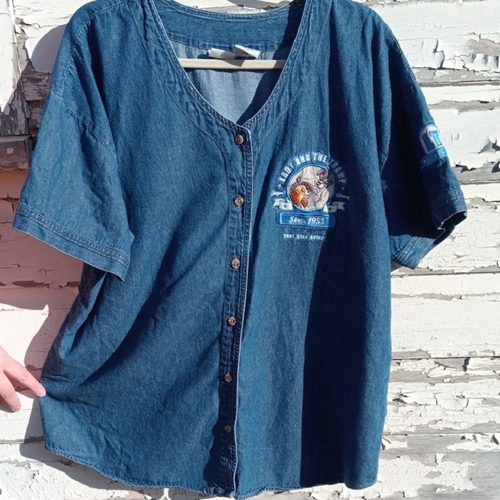 Rare Vintage Authentic Disney Lady and the Tramp Denim Chambray Top